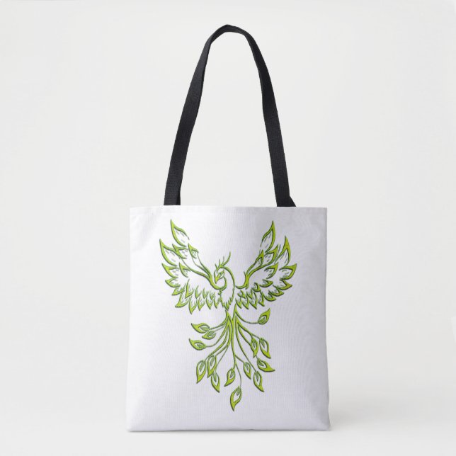 Green Phoenix Rises on White Tote Bag (Front)