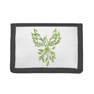 Green Phoenix Rises on White Trifold Wallet