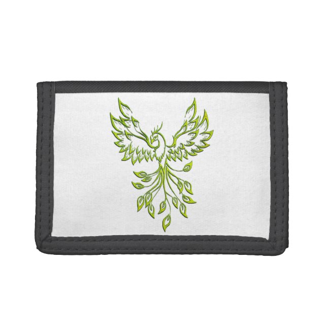 Green Phoenix Rises on White Trifold Wallet (Front)