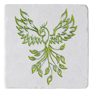 Green Phoenix Rises on White Trivet