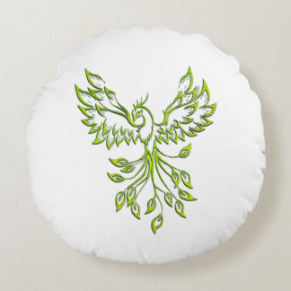 Green Phoenix Rises Round Pillow