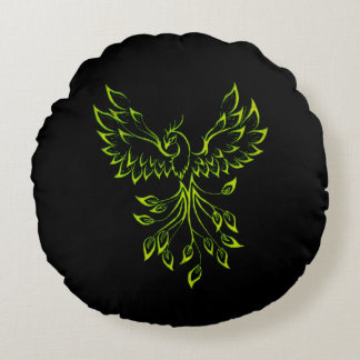 Green Phoenix Rises Round Pillow