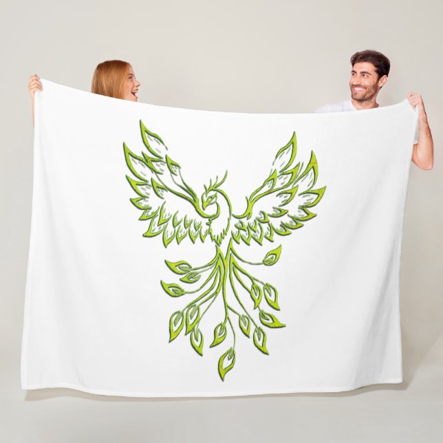 Green Phoenix Rises White Fleece Blanket (In Situ)