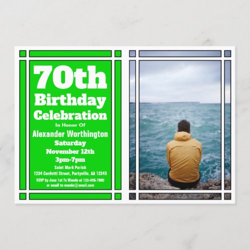 Green Photo 70th Birthday Party Invitation