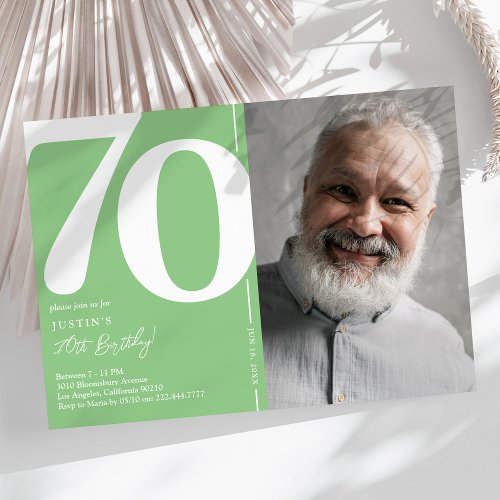 Green Photo 70th Birthday Party Invitation