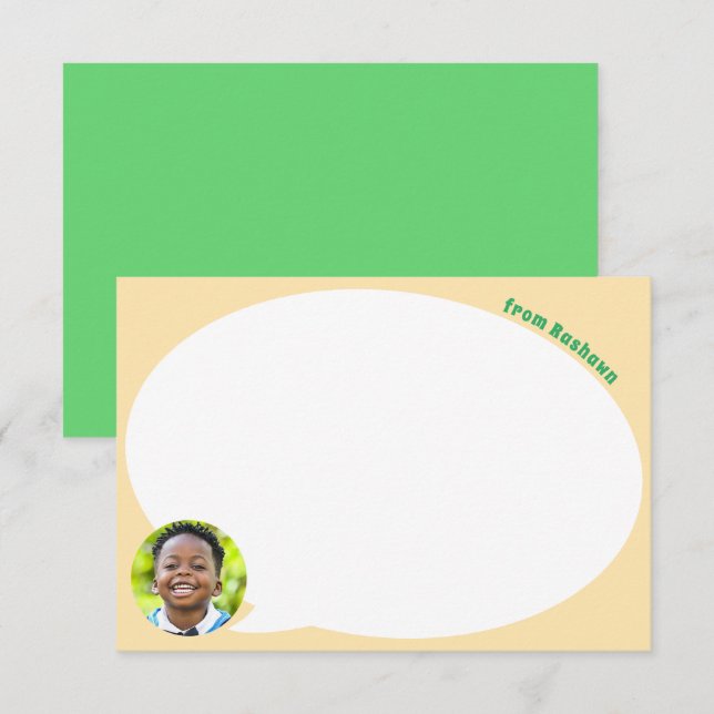 Green Photo and Speech Bubble Thank You Card (Front/Back)