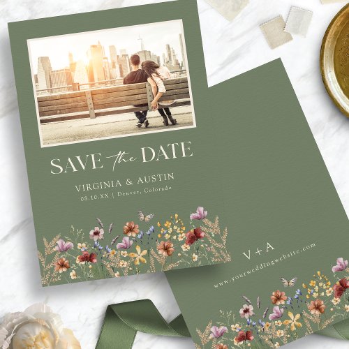 Green Photo Boho Save The Date