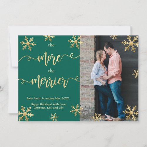Green Photo Christmas Pregnancy Announcement Cards