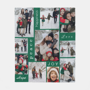Green Photo Collage Christmas Fleece Blanket