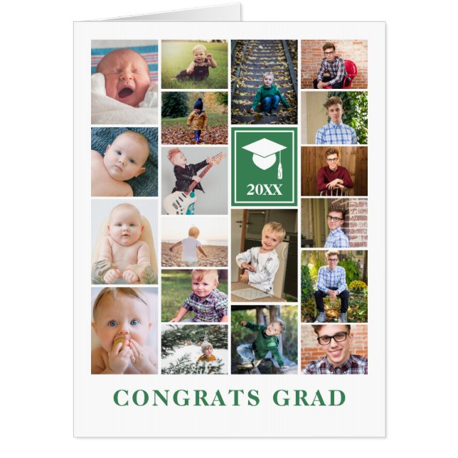 Green Photo Collage Congrats Grad Big Card (Front)