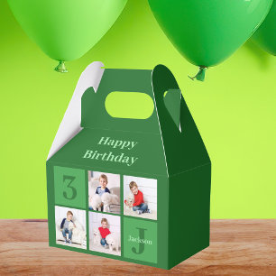 Green Photo Collage Custom Kids Birthday Party Favor Boxes