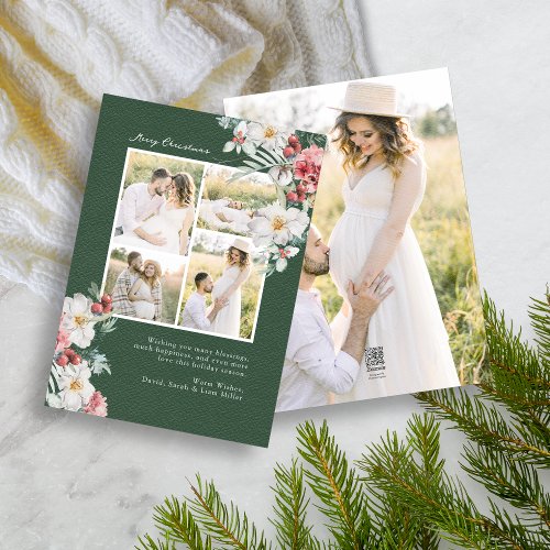 Green Photo Collage Elegant Christmas Holiday Card