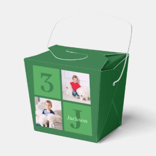 Green Photo Collage Personalized Birthday Party Favor Boxes