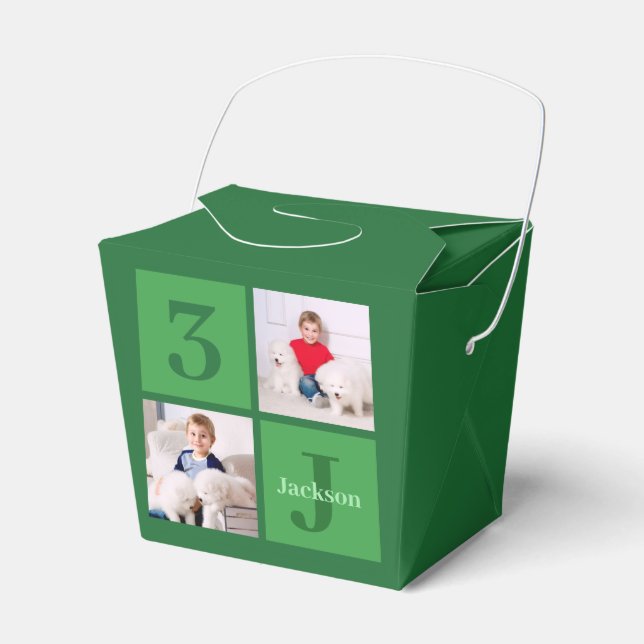 Green Photo Collage Personalized Birthday Party Favor Boxes (Front Side)