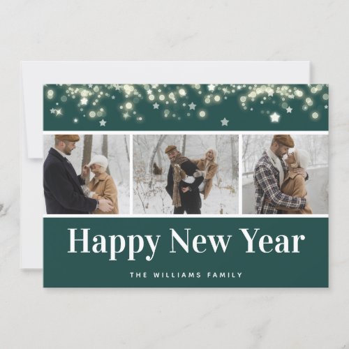 Green Photo Collage Script Happy New Year Card