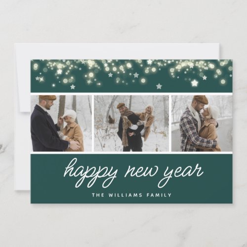 Green Photo Collage Script Happy New Year Card
