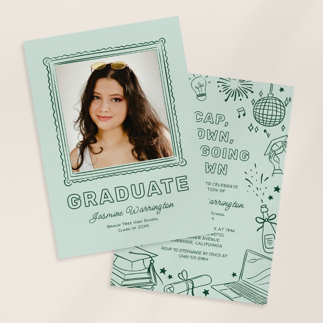Green Photo Doodle Graduation Invite Announcement (Creator Uploaded)