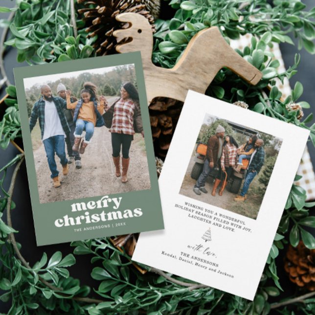 Green Photo Family Merry Christmas Card (Creator Uploaded)