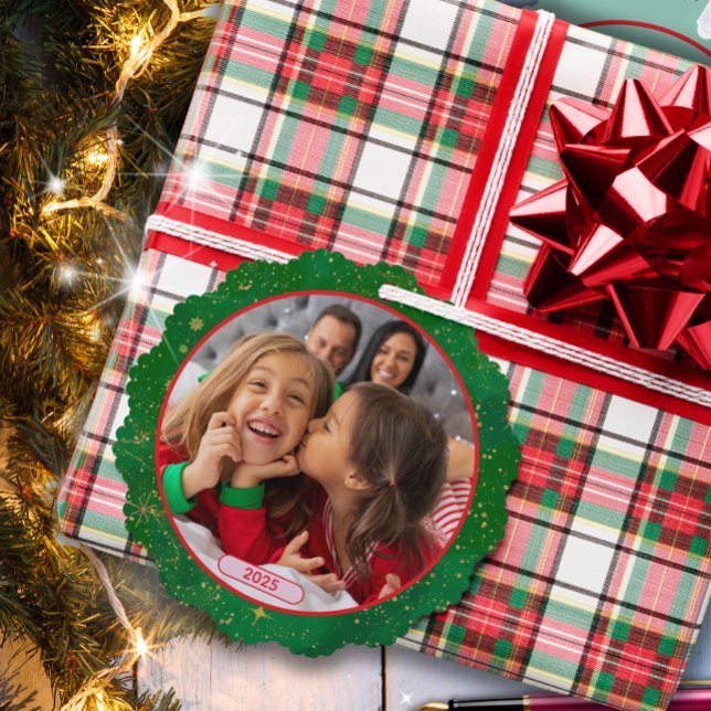 Green Photo Fun Marching Reindeers  Ornament Card (Creator Uploaded)