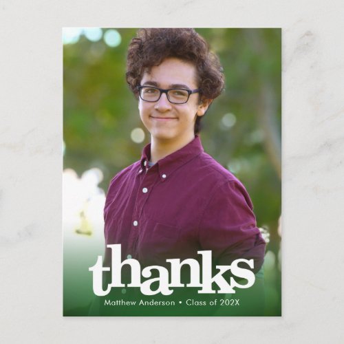 Green photo graduation bold typography thank you postcard