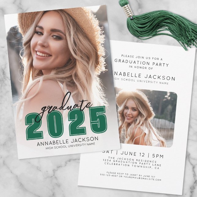 Green Photo Graduation Invitation (Simple Green Photo Graduation Invitation)