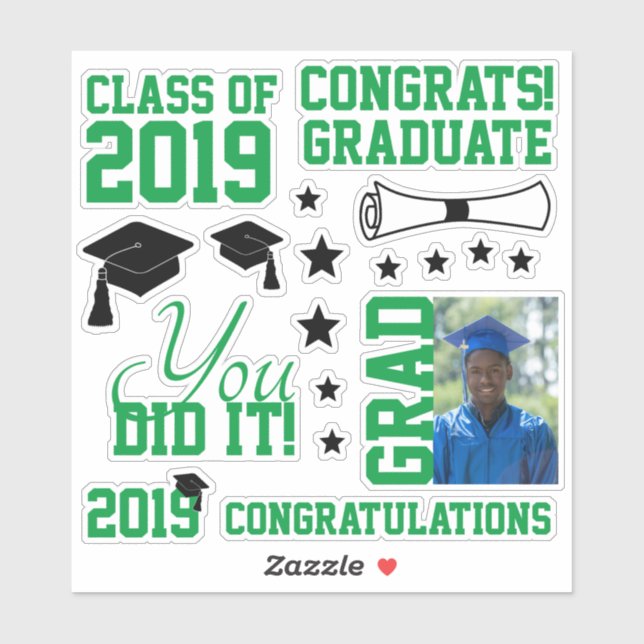 Green Photo Graduation Sticker (Sheet)