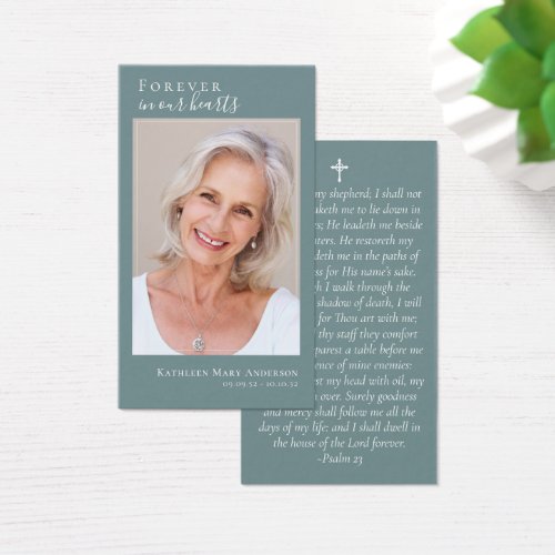 Green Photo Memorial Prayer Card