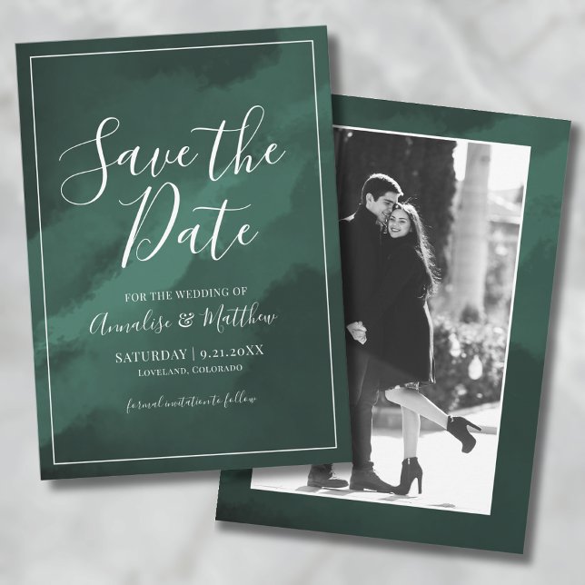 Green Photo Wedding Save the Date Invitation (Elegant Script Green Wedding Save the Date Invitation)