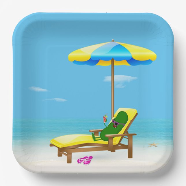 Green Pickle On Beach Chair Paper Plates (Front)