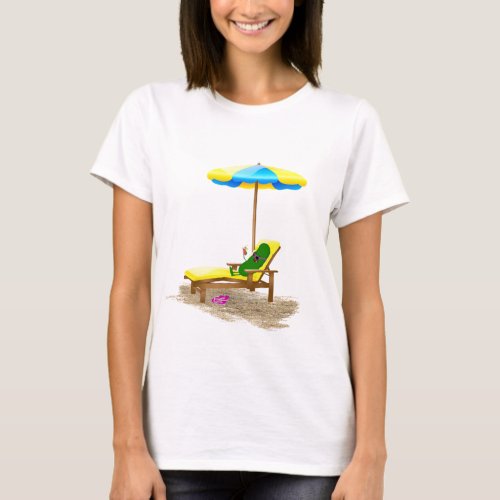 Green Pickle On Beach Chair T_Shirt