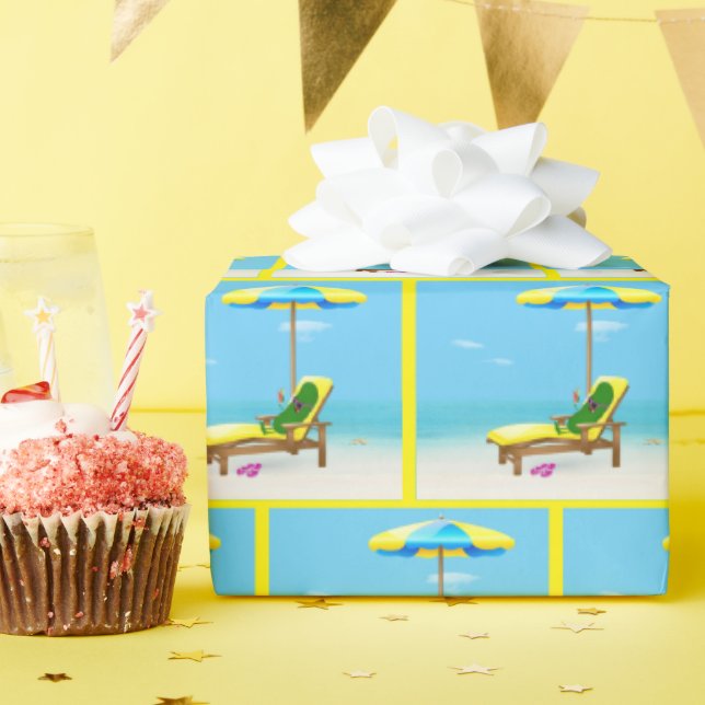 Green Pickle On Beach Chair Wrapping Paper (Birthday Party)
