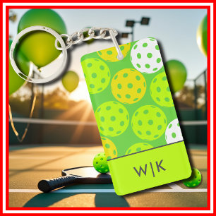 Green Pickleball Cool Modern Elegant Monogrammed Keychain