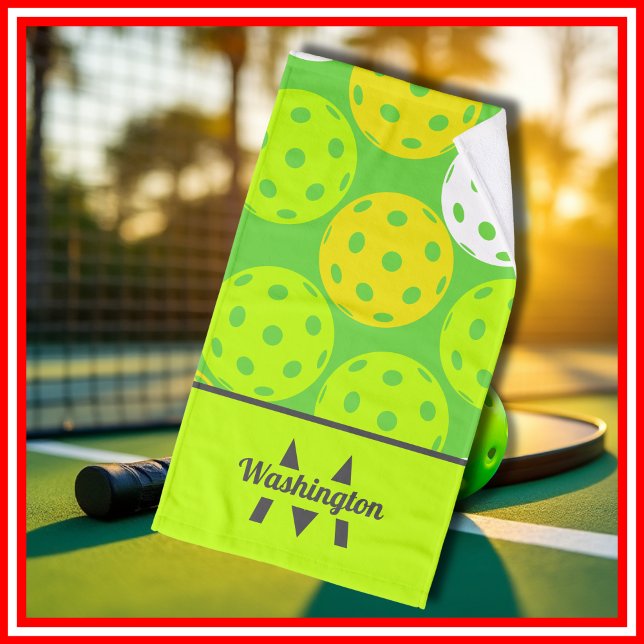 Green Pickleball Cool Modern Monogrammed Hand Towel (Green Pickleball Cool Modern Monogrammed Hand Towel)