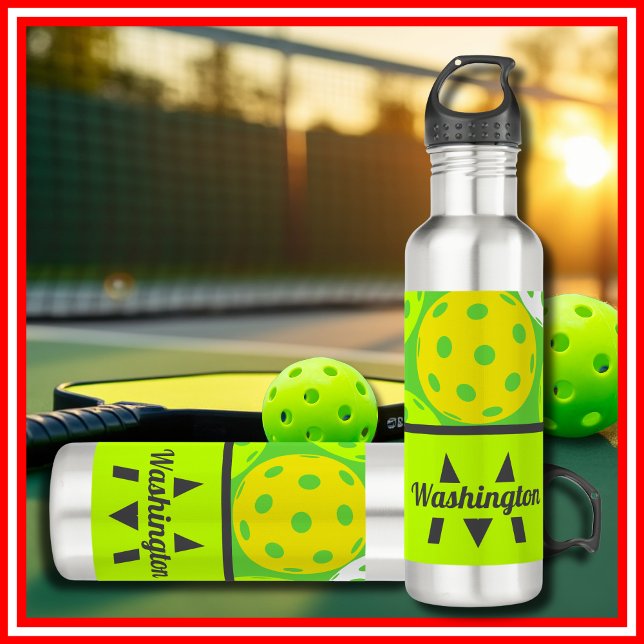 Green Pickleball Cool Modern Monogrammed Stainless Steel Water Bottle (Green Pickleball Cool Modern Monogrammed Stainless Steel Water Bottle)
