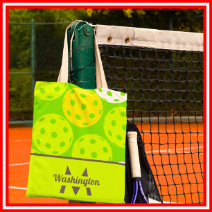 Green Pickleball Cool Modern Monogrammed Tote Bag