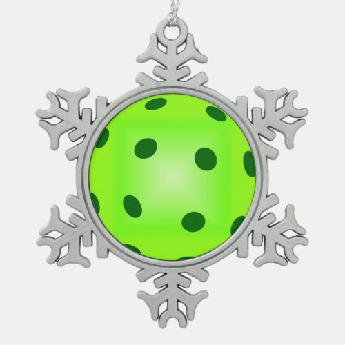 Green Pickleball Snowflake Pewter Christmas Ornament