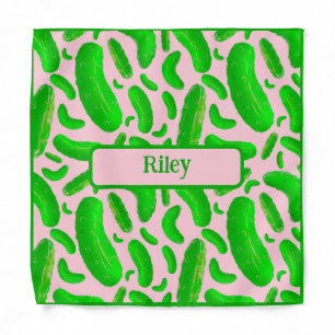 Green Pickles on Soft Pink Background Bandana