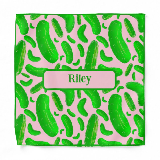 Green Pickles on Soft Pink Background Bandana (Front)
