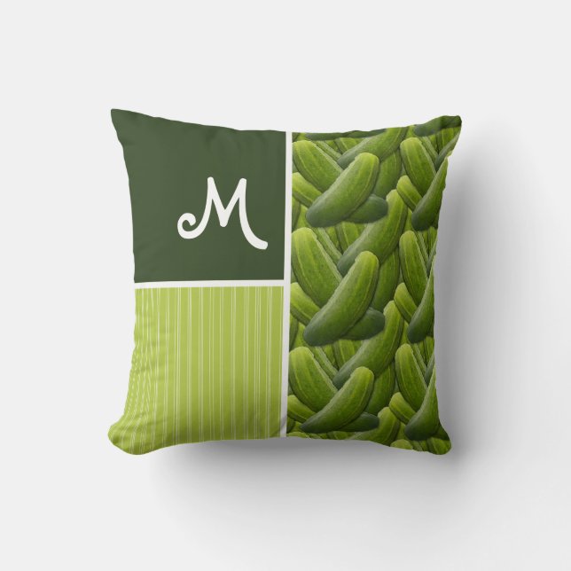 Green Pickles; Pickle Pattern Throw Pillow (Front)
