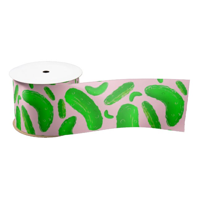 Green Pickles Pink Background Satin Ribbon (Spool)
