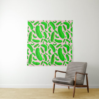 Green Pickles Pink Background Tapestry