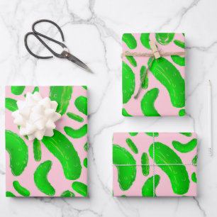 Green Pickles Pink Background Wrapping Paper Sheets