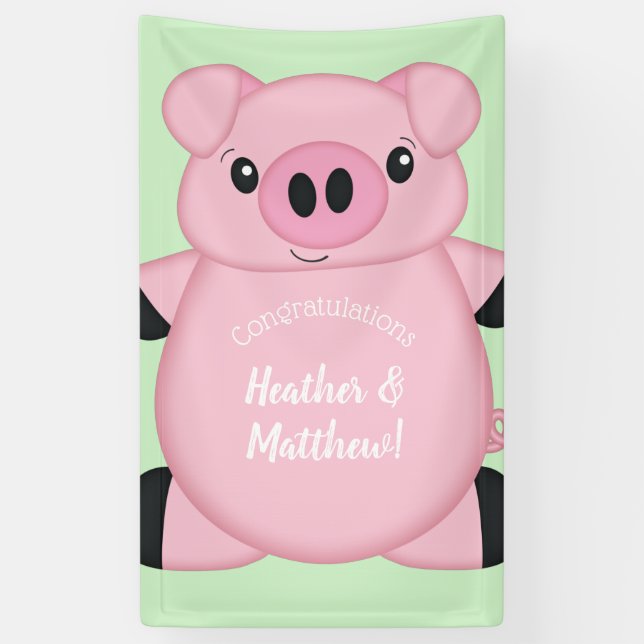 Green Pig Baby Shower Banner (Vertical)