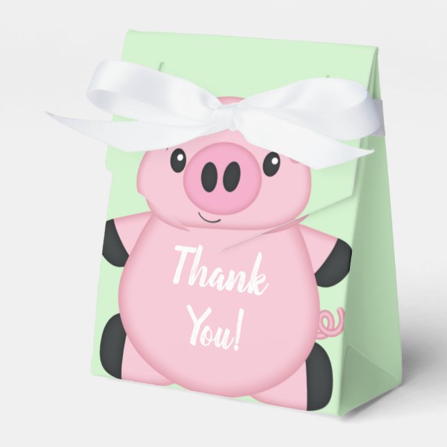 Green Pig Baby Shower Favor Boxes (Front Side)