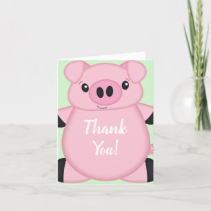 Green Pig Baby Shower Letterpress Thank You Card