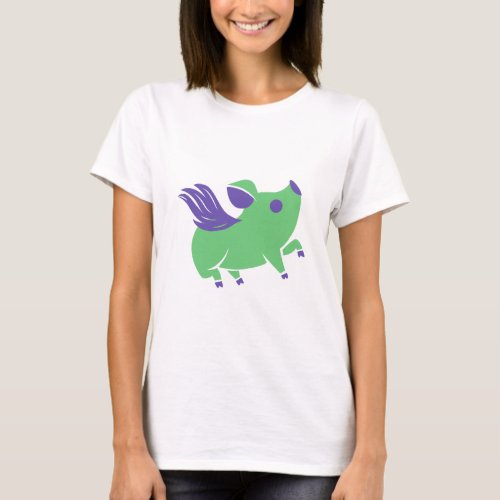 Green Pig with Purple Wings T_Shirt