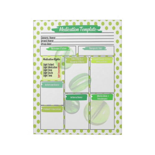 Green Pill Nursing Student Medication Template Notepad