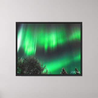 green pillars over tree silhouettes.  canvas print
