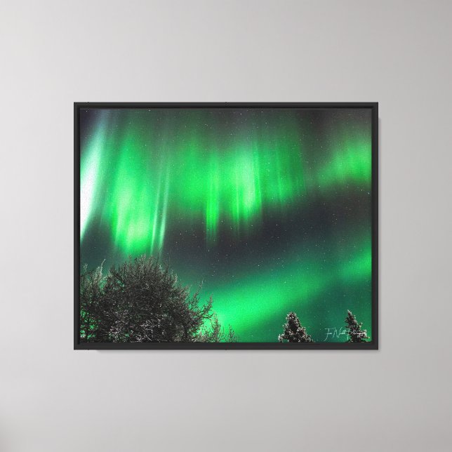 green pillars over tree silhouettes.  canvas print (Front)