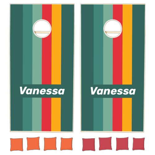 Green Pin Striped with Name Cornhole Set